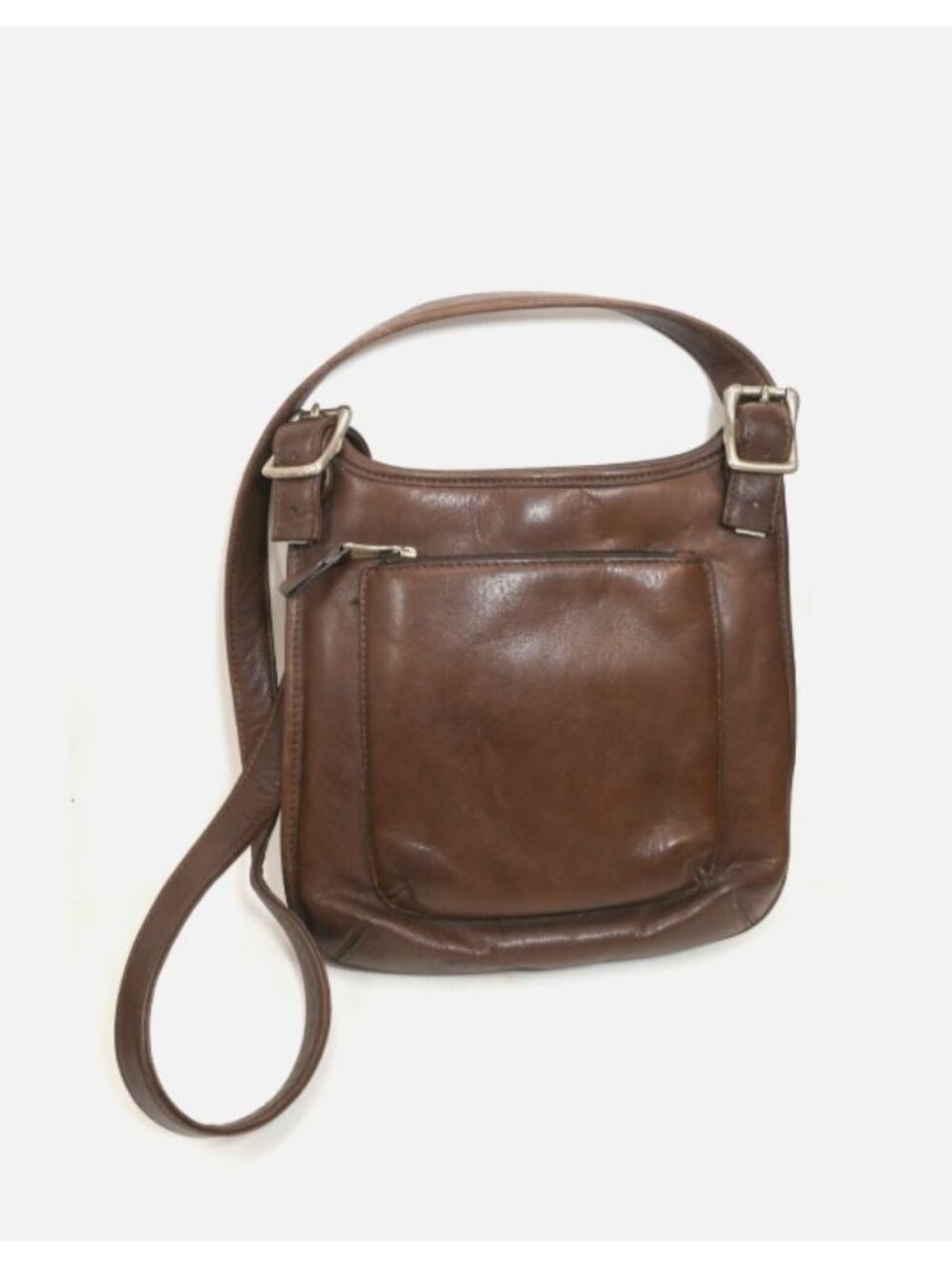 Fossil Vintage Crossbody Purse Genuine Leather Brown Saddle Bag 9.5"x10"x1.5"